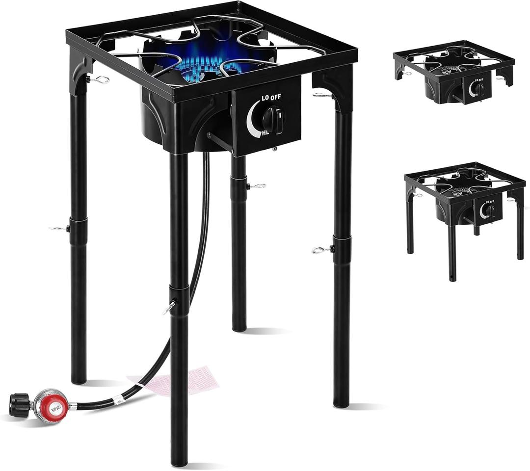 Outdoor Camping Stove, 130000 BTU, High Pressure Single Burner, Propane Gas Cooker with Detachable Legs, 30 PSI Regulator
