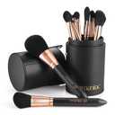 OMANIAC Makeup Brush Set Professional, 12 Pearlescent Wood Handle Makeup Brushes, Premium Cruelty-Free Synthetic Fiber Hair, Travel Make up Brushes Set with Case (Black). (13 Piece Set)