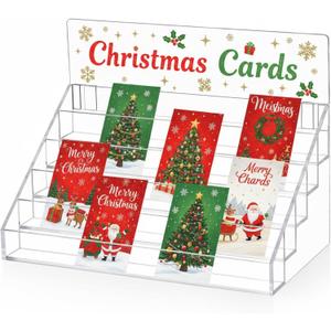 Menkxi 5 Tier Greeting Card Display Stand 12.5 x 7 x 9.5 Inch Clear Acrylic Sticker Organizer Rack for Vendors Counter Retail Stores Postcard Gifts for Christmas