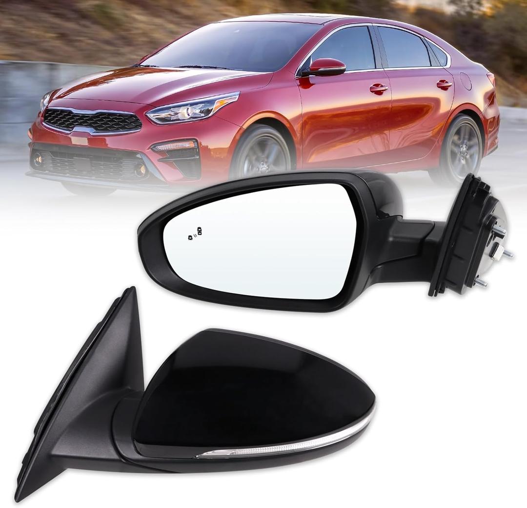 Left Driver Side Door Mirror Compatible With 2019 2020 2021 2022 2023 2024 2025 Kia Forte With Power Glass Manual Folding Heated Turn Signal Blind Spot Black Replace#87610M7070(8 Pins) (8Pins)