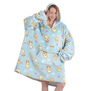 Wearable Blanket Hoodie for Adult,Oversized Sherpa Fleece Blanket Hoodie for Women Men,Corgi XL