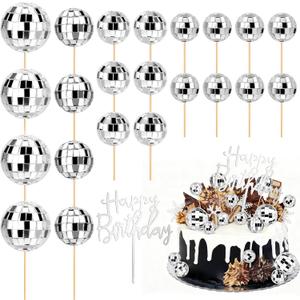 23 pcs Disco Ball Cupcake Toppers Happy Birthday Cake Topper 1970s Disco Ball Cake Picks Disco Theme Party Decorations for Birthday Party Favor