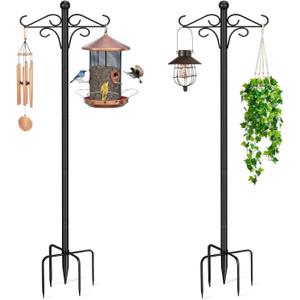 Shepherds Hooks for Outdoor, 2 Pack 76.8 in Heavy Duty Bird Feeder Pole, Thickened Double Shepherd Hook Stand for Hanging Plants, Lanterns, Solar Lights, Wind Chime, Hummingbird Feeder, Garden