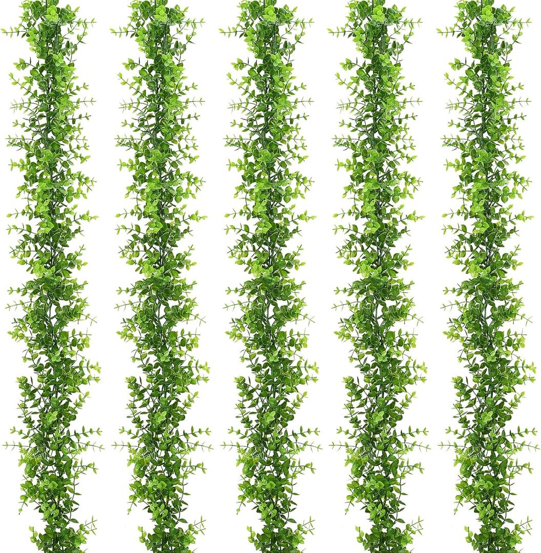 Dolicer 5 Packs Faux Eucalyptus Greenery Garland, 30FT Artificial Eucalyptus Leaves Vine, Fake Hanging Garlands Wedding Backdrop Arch Wall Table Party Decor (Green)