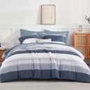 Andency Comforter Set Mineral Blue Oversized King(120"x120")- 7 Pieces Striped Lightweight Bed in a Bag, Soft Reversible Bedding Set with Comforter, Fitted & Flat Sheet, Pillowcases & Shams