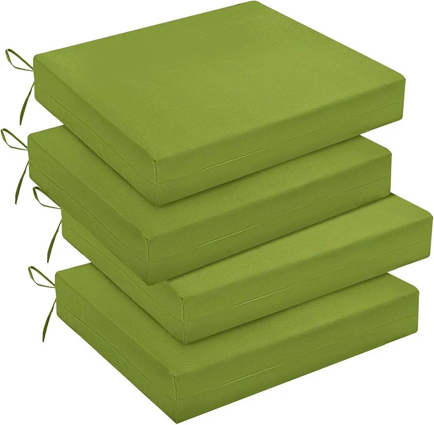 Outdoor Chair Cushions Set of 4 for Patio Furniture, Water-Resistant Square Corner Patio Chair Cushions with Ties, High Density Foam Outdoor Seat Cushion, 18.5" X 16" X 3", Sage Green