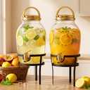 Havawish 2 Pack Drink Beverage Dispenser with Stand for Parties 1.16 Gallon Plastic Water Lemonade Juice Dispenser with Spigot and Lid for Countertop Weddings (Gold)