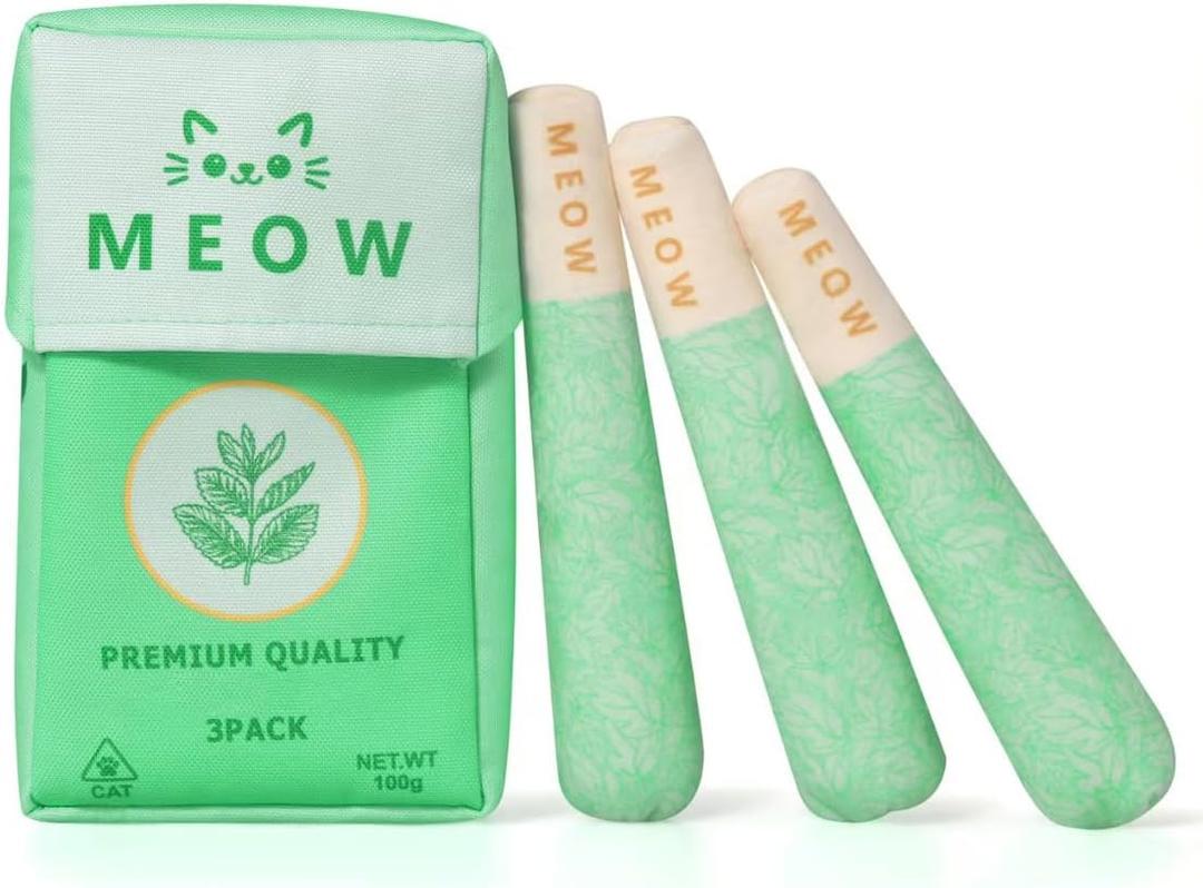 2 x 3 Pack Puff Stick Cat Catnip Toys with a Storage Box, Funny Cat Chew Toys Teething Interactive Catnip Filled with 100% Pure Organic Catnip for Indoor Cats