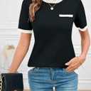 Rapbin Short Sleeve Sweater for Women Spring Summer Knit Tops Crew Neck Casual Lightweight Pullover Sweaters with Pocket (Black, S)