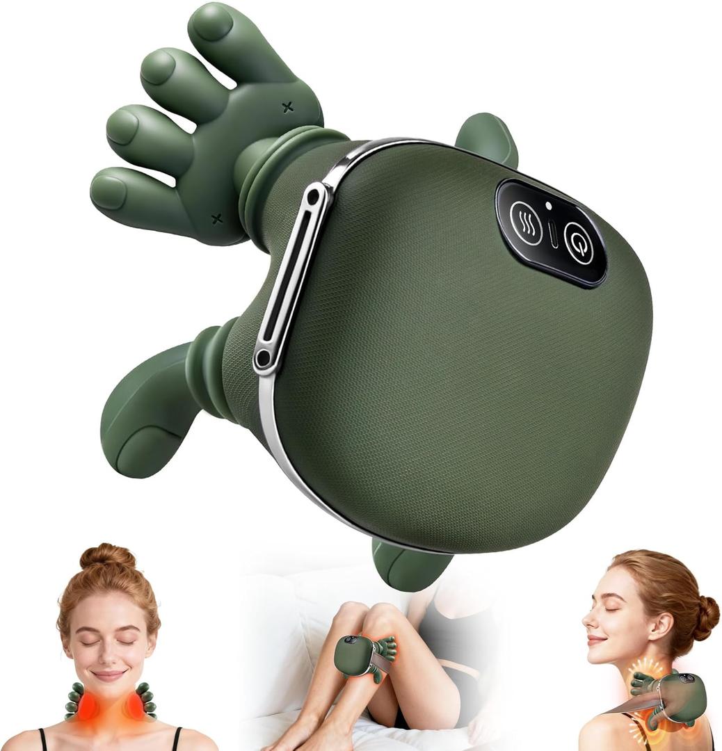 Shoulder and Neck Massager, Bionic Heated Massager, Neck Massager with Fingers, 4D Kneading Massage, Simulates a Real Palm Massage for Comfort, Relax Muscle Tension (Green)