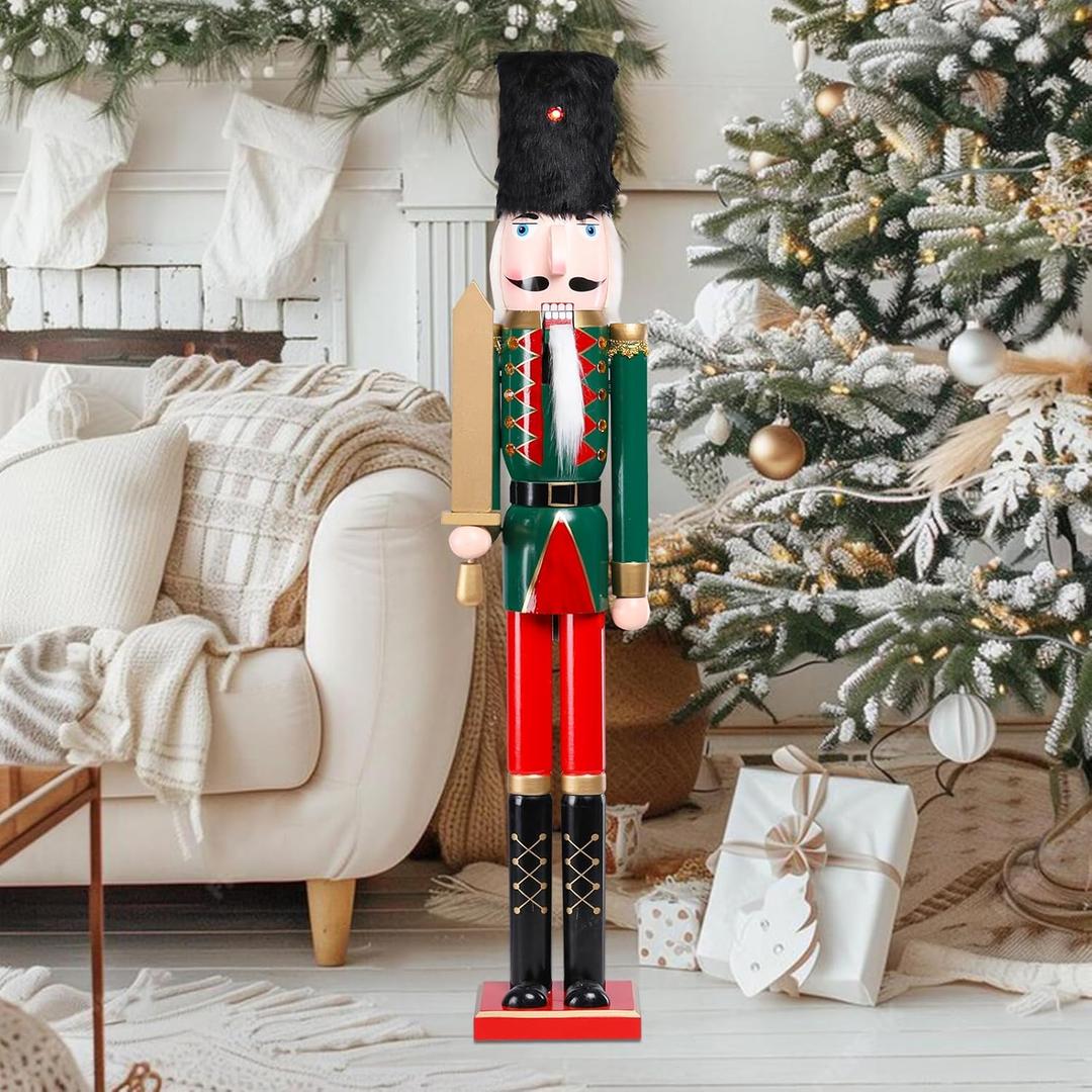WONDER GARDEN Christmas nutcrackers, 42 Inch 3.5 Ft Giant Nutcracker Christmas Decor, Large Wooden King Soldier Nutcracker Figures Ornaments with Sward and Black Hat Christmas Decorations