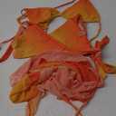SEGT Women's 3 Piece Swimsuit Triangle Halter Side Tie Thong Bikini Set with Cover Up Skirt (Medium, Orange Multi)