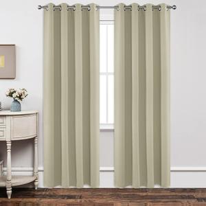 Joydeco Blackout Curtains 84 Inch Length 2 Panels Set, Thermal Insulated Long Drapes 2 Burg, Room Darkening Grommet Drapes for Living Room Bedroom Window (Light Beige)