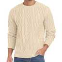 Askdeer Men's Cable Knit Pullover Sweater Long Sleeve Crew Neck Knit Sweater Soft Casual Sweaters with Ribbing Edge Beige, S