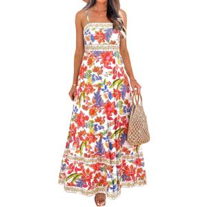 popvil Women Summer Maxi Dress 2026 Spaghetti Strap Long Beach Dress Boho A-Line Flowy Casual Sleeveless Sun Dress, XL 