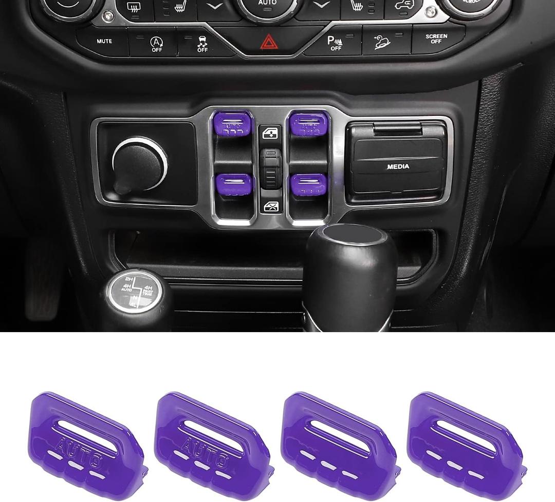 RT-TCZ Center Console Window Button Switch Trim Cover Decoration Interior Accessories Compatible with Jeep Wrangler JL JLU & Gladiator JT 2018-2024,Purple