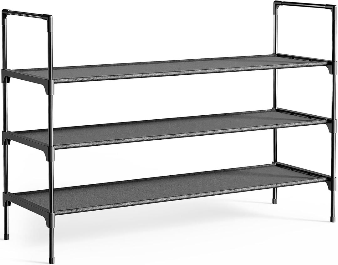 Kitsure Shoe Rack - 3-Tier Shoe Organizer, Shoe Rack for Closet, Entryway, Bedroom, Easy- Assembly Storage Shelf with Side Handles, 36.2" Wide - 3 Tiers, Black