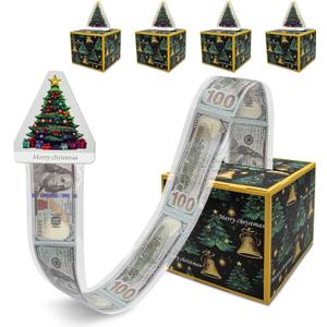 5 Pack Merry Money Box, Money Box for Cash Gift Pull Up Surprise Gift Holder for Cash with Pull Out DIY Funny Surprise Friend Family Women MenGreen