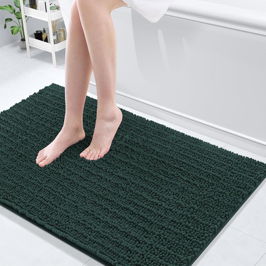Arotive Luxury Chenille Bathroom Rug Mat, Extra Soft Thick Absorbent Shaggy Bath Rugs, Non-Slip Machine Wash Dry, Plush Bath Mats for Bathroom, Shower and Tub, 45x27, Dark Green