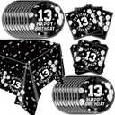 41pcs 13th Black Silver Party Supplies ,include 20 Dessert Plates, 20 Napkin and 1pcs Tablecloth,Used for 13th Black Silver Birthday Party Decoration (13 Black Silver)
