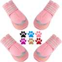 QUMY 4PCS Dog Boots for Large Dogs, Medium Dog Shoes & Paw Protectors for Hot Pavement, Summer Heat Protection, Mesh Breathable Nonslip Dog Booties for Hardfloors, Walking Running Hiking Pink Size 7