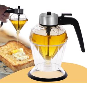 Honey Dispenser No Drip Glass With Stand Maple Syrup Dispenser Glass 6.8 Oz Honey Jar Honey Pot Apply to Olive Oil Syrup Sauce For Kitchen Coffee Bar Upgraded.