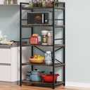 Denkee 5-Tier Bakers Rack for Kitchen with Storage, Industrial Microwave Stand Shelf, Coffee Bar for Small Spaces, Free Standing Kitchen Storage Shelf Rack, 23.7" L x 15.8" W x 60.3" H