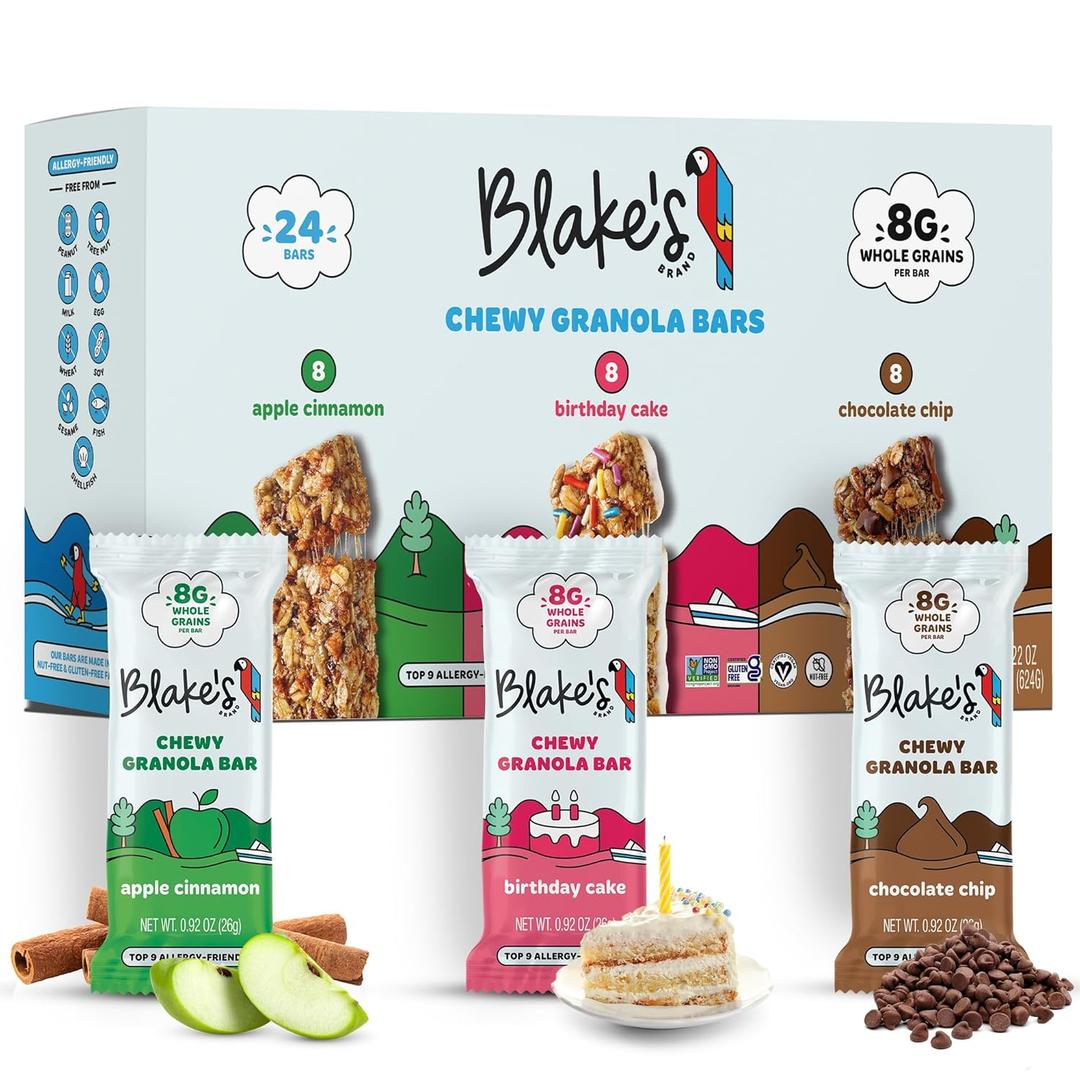 Blakes Seed Based Chewy Granola Bars  Variety Pack (24 Count), Vegan, Gluten Free, Nut Free & Dairy Free, Healthy Snacks for Kids or Adults, School Safe, Low Calorie Soy Free Snack