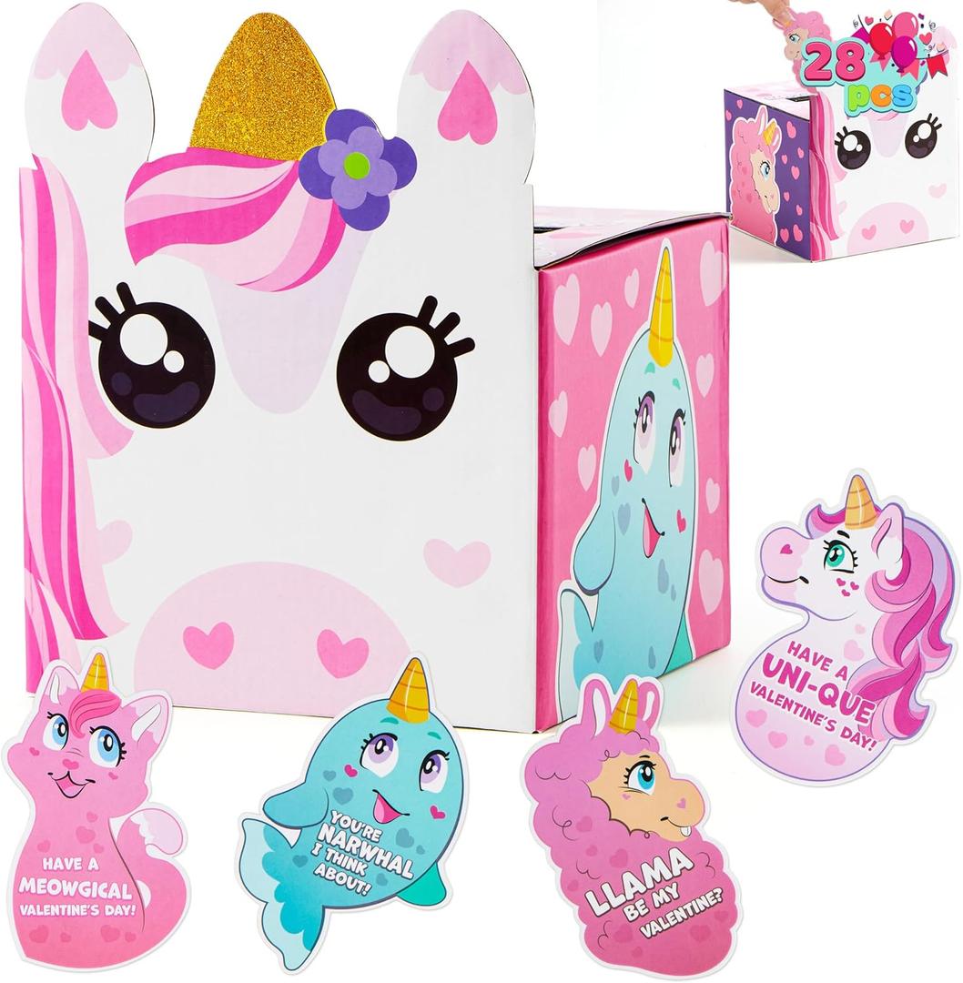 JOYIN Valentine box Unicorn Classroom Mailbox for Kids Party Favor, School Classmates Exchange Prizes
