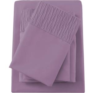 Twin Sheets, Soft Lilac Microfiber Cooling Sheets with Corner Straps, Plum Deep Pocket Luxury Hotel Cozy Bedding Set