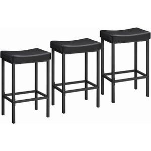 HOOBRO Bar Stools,Set of 3 Bar Chairs, Counter Height Bar Stools, Saddle Stools, Set of 3 Kitchen Stools, 24.8" Barstools, 2.4" Thick Upholstery, for Kitchen, Dining Room, Cafe, Black BB10BYP301