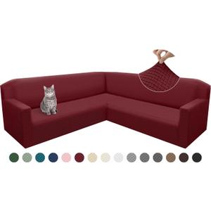 Arfntevss L Shape Sectional Couch Covers Corner Sectional Couch Covers for Dogs Pets Stretch Feature Jacquard Design U Shaped Sofa Covers Burgundy Extra Large Soft Slipcover Set (Wine Red, X-Large)