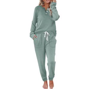 WIHOLL Two Piece Outfits for Women Lounge Sets Button Down Sweatshirt Sweatpants Sweatsuits Set with Pockets (Large, Long Sleeve - Sage Green/Blue) WIHOLL Two Piece Outfits for Women Lounge Sets Button Down Sweatshirt Sweatpants Sweatsuits Set with Pockets (Large, Long Sleeve - Sage Green/Blue)