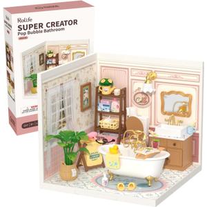 Rolife Super Creator-DIY Plastic Miniature House for Adults, Mini Blocks Model Kit Building Sets, DIY Crafts/Hobbies/Building Blocks Toys for Adults (Pop Bubble Bathroom)