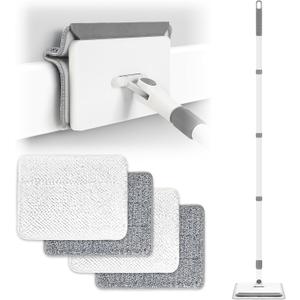 Baseboard Cleaner Tool with Handle, DELUX Baseboard Cleaner with Extendable Long Handle, 4 Reusable Cleaning Pads Wall Cleaner for Baseboards Cleaning, Ceiling, Wall, Floor, Shower Bathroom Kitchen (Gray)