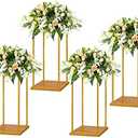 YALLOVE Gold Flower Stand Set of 4, 15.75 Inch Tall Metal Square Centerpieces for Wedding Reception Table Decoration, Plant Display Rack at Home, Geometric Flower Holder with Top and Bottom Plate