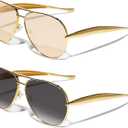 GUVIVI Retro Gold Aviator Sunglasses for Women Men, 2026 Metal Oversized 70s Aviators Sun Glasses (2packs Champagne + Gradient Black)