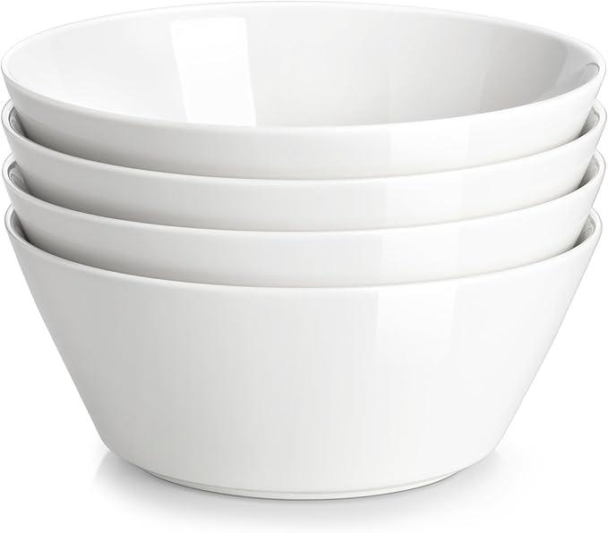 MALACASA 35 OZ Soup Bowls, White Porcelain Bowls Set of 4, Deep Bowl for Kitchen, Large Ceramic Bowls for Soup, Cereal, Salad, Ramen and Fruit, Dishwasher & Microwave Safe, Series Regular