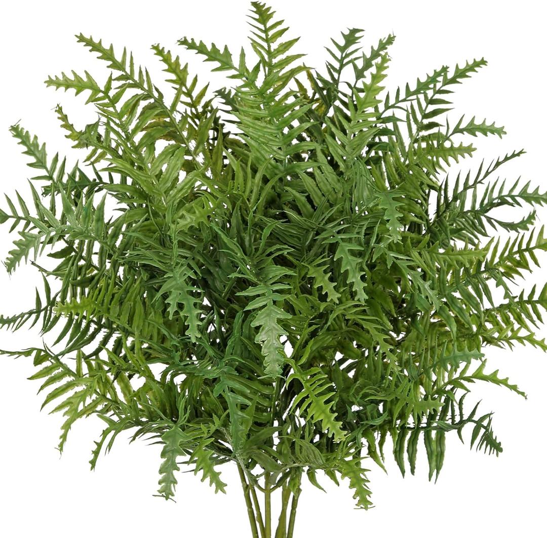 Hollyone 8pcs Fake Fern Stems Bush for Outdoors Indoors 19.6" Boston Ferns Artificial Plants Greenery Stems Faux Shrubs Plant for Garden Farmhouse Front Porch Table Window Box Home Decorations
