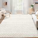 Area Rug for Living Room 6x9: Large Washable Boho Moroccan Rugs Geometric Neutral Rug, Non-Slip Foldable Morden Farmhouse Indoor Floor Carpet for Bedroom Dining Table Home(Beige,6X9)