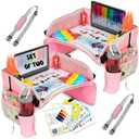 PILLANI Kids Travel Tray for Car Seat - Carseat Tray w/ iPad Holder & Dry Erase Board, Road Trip Activities - Toddler Lap Desk Organizer for Airplane - Roadtrip & Travel Essentials - Pack of 2, Pink