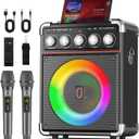 Karaoke Machine, 24H Playtime Portable Bluetooth Speaker with 2 Wireless Microphones for Adults, PA System with Bass/Treble/Echo Adjustment, for Outdoor Singing, Home Parties & DJ Night
