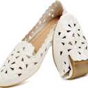 HEAWISH Women's Floral Ballet Flats for Women Black Beige Slip On Flowers PU Leather Round Toe Dress Shoes , Beige 