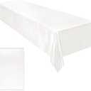 Ruisita Satin Party Tablecloth Table Cover 58 x 102 Inches Wedding Rectangle Bright Silk Tablecloth Table Cover Smooth Fabric Tablecloth Table Decor for Wedding Banquet Table Decoration, White