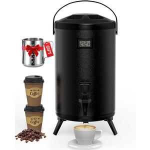 Insulated Beverage Dispenser 3 Gallon, Hot Drink Dispenser with 304 Stainless Steel Interior, Cold & Hot Water Dispenser for Parties, Hot Water Urn with Stand for Coffee Chocolate Tea Milk, Black