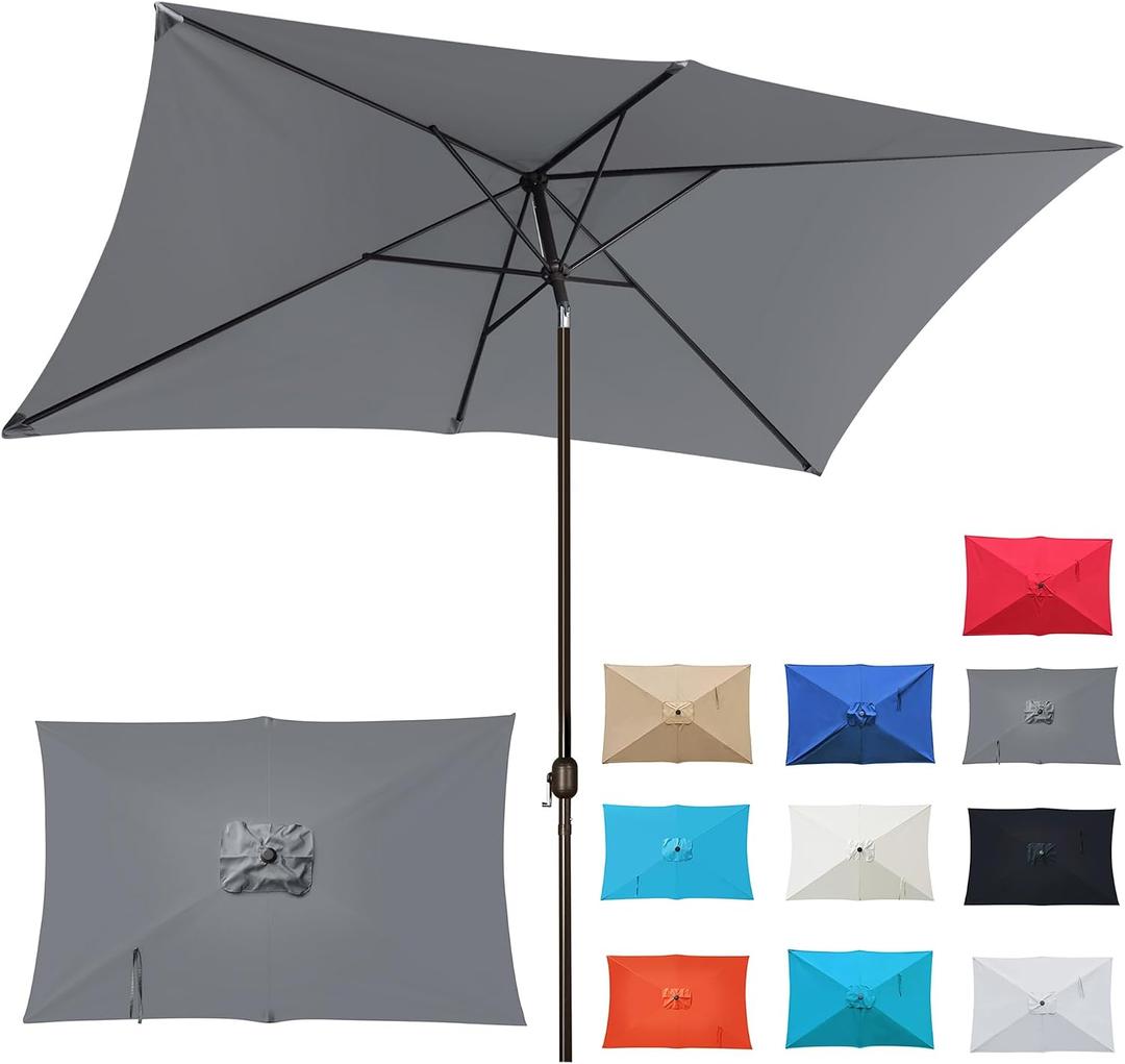 Blissun Rectangular Patio Umbrella, Table Market Umbrella with Tilt and Crank, Outdoor Umbrella for Garden, Deck, Backyard, Pool and Beach