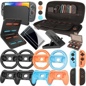 Accessories for Switch 2 - Family Bundle for Nintendo Switch 2,Carry Case,Portable Joy Con Charger,4 Pack Steering Wheels and Hand Grips,Dockable Case Kit,Stand and More