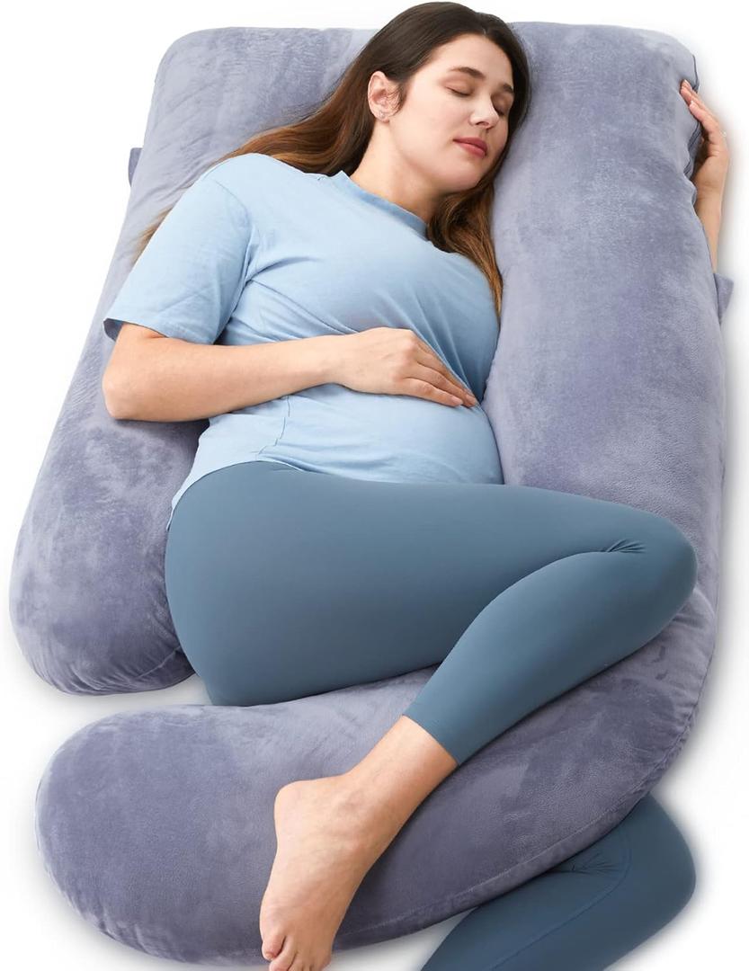 Momcozy Pregnancy Pillows for Sleeping, U Shaped Full Body Maternity Pillow with Removable Cover - Support for Back, Legs, Belly, HIPS for Pregnant Women, 57 Inch Pregnancy Pillow for Women, Grey (Grey)
