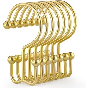 Goowin Shower Curtain Hooks, 12 Pcs Shower Curtain Rings, Durable Gold Shower Curtain Hooks, Double Glide Shower Curtain Rings Rust Proof, Simple Shower Hooks for Shower Curtain & Liner, Gold (Classic - 12 Pack)