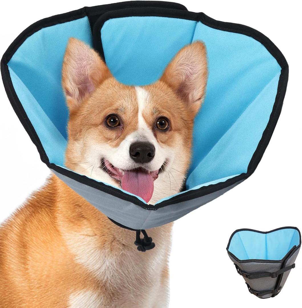 Soft Dog Cone Collar After Surgery: Long Alternative Comfortable Comfy Fabric Recovery Shame Elizabethan Stop Licking Dogs (Blue, M) (Neck:9.5"-12.7")